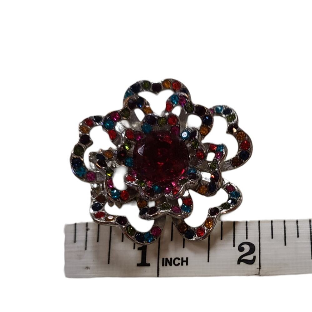Rhinestone Flower Multicolor Statement Ring, Adju… - image 5